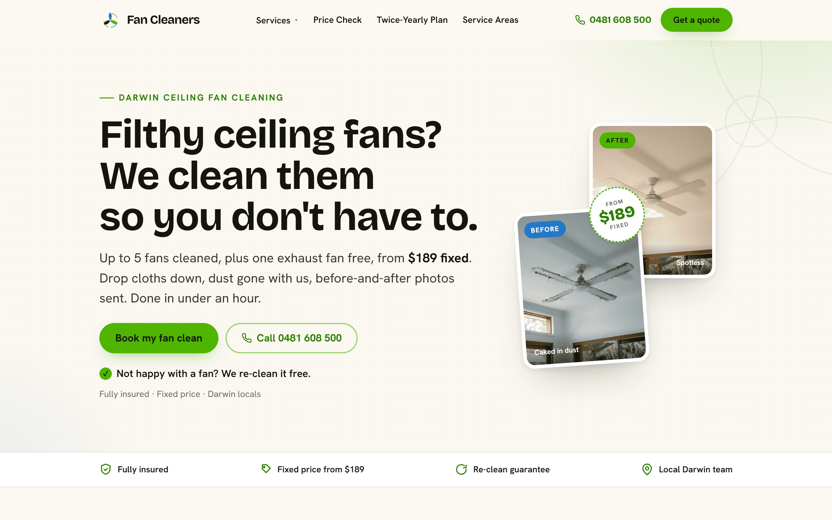 Fan Cleaners website homepage